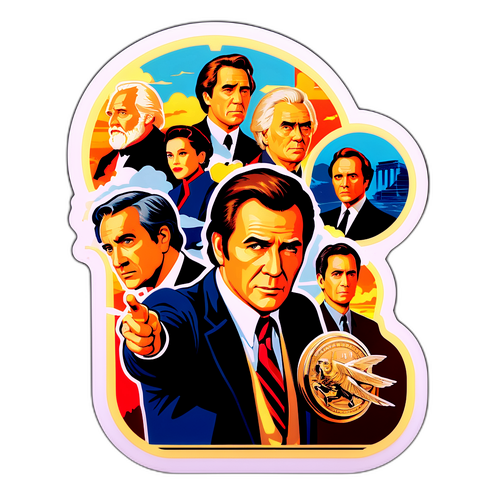 レトロスタイルのステッカー：ナショナル・トレジャー監督の映画のアイコニックなシーン