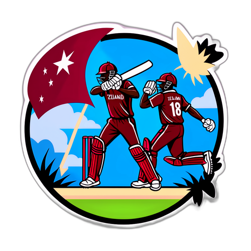 Design di un'intensa partita di cricket tra Nuova Zelanda e West Indies