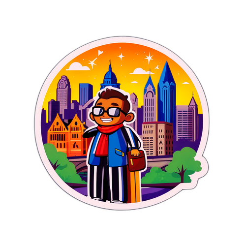 シンシナティの名所を楽しむキャラクターのイラスト