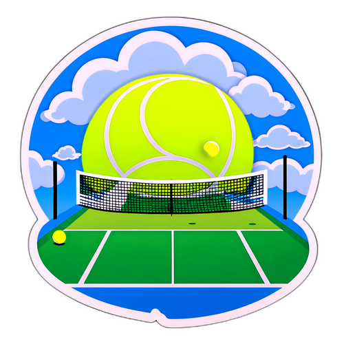 Tenniscourt mit Wolken in Tennisball-Form