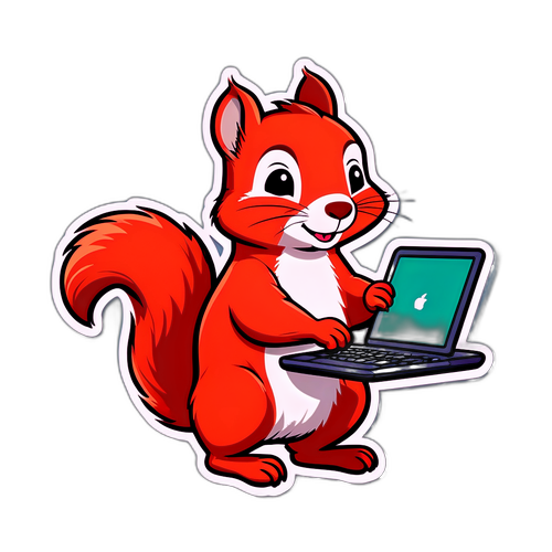 Adesivo divertente a tema Reddit con scoiattolo al computer