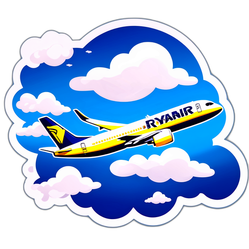 Ryanair repülőgép vidám felhőkkel a háttérben