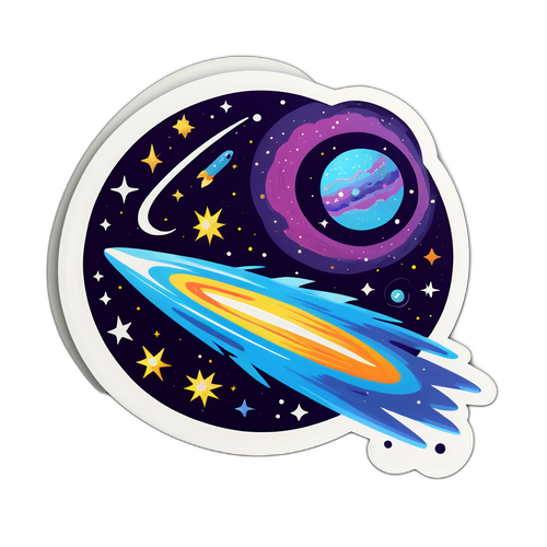 Desenho de uma galáxia com vários cometas