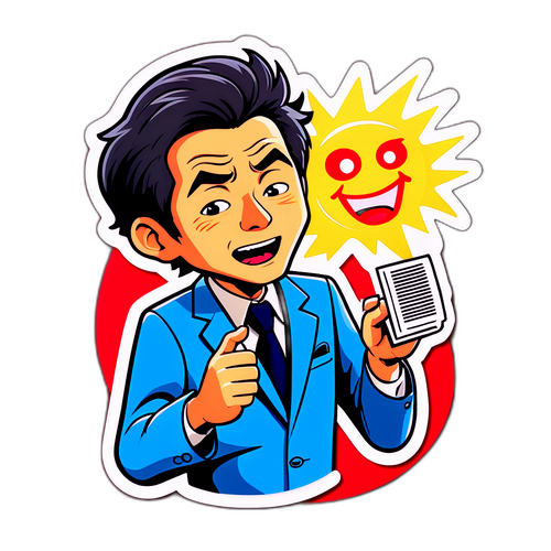 朝のニュースを報告するコミカルに変形されたデザインの田崎文雄