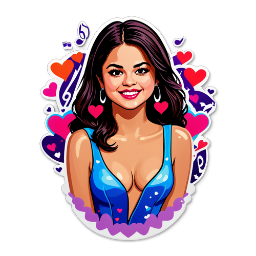 Selena Gomez Müzik Notları ve Kalplerle Dolu Canlı Sticker