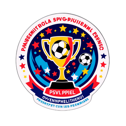 Radosna naklejka PSV z pucharem i piłką