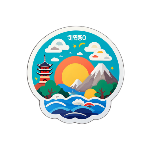 대전의 관광명소와 날씨 아이콘을 결합한 스티커 디자인
