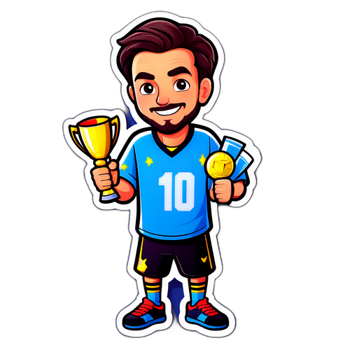 Filip Misolic als Cartoon-Charakter mit Pokal