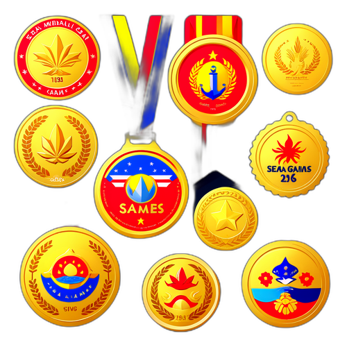 สติกเกอร์เหรียญทองสำหรับกีฬา SEA Games พร้อมสัญลักษณ์ทีม