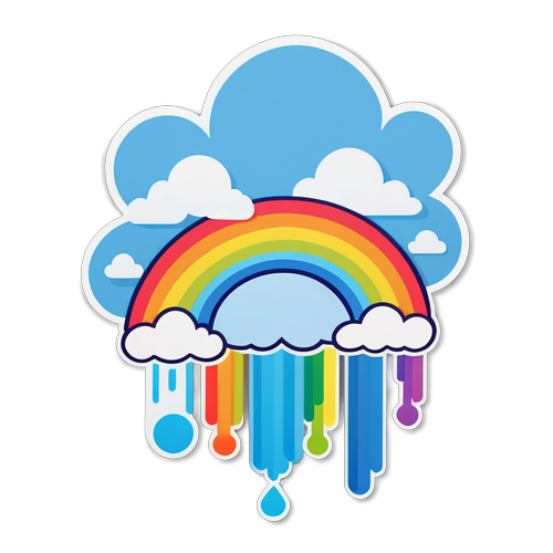 Verspielte Wetterillustration mit fröhlichen Wolken und einem Regenbogen