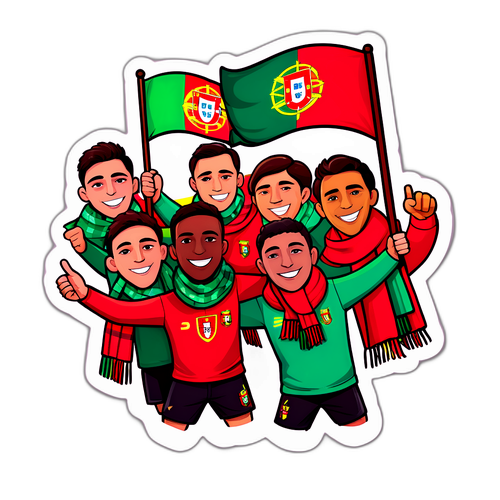 Sticker van een groep supporters van Portugal FC in feeststemming