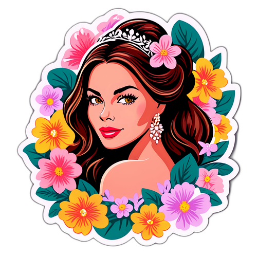 Autocollant de Sofia Vergara dans un cadre floral luxuriant