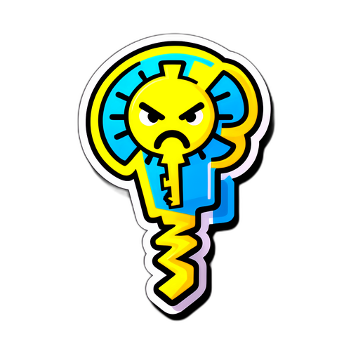 Witziger Aufkleber mit einem stylisierten Schlüssel und wütendem Emoji