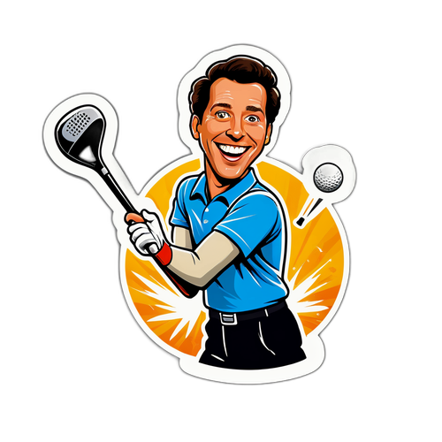 Vrolijke sticker van Happy Gilmore met een golfclub