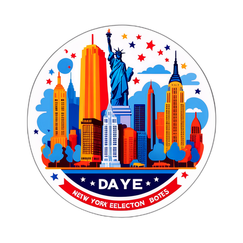 結合投票箱與紐約地標的選舉貼紙