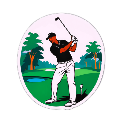 Sticker van Tiger Woods met zijn golfclub