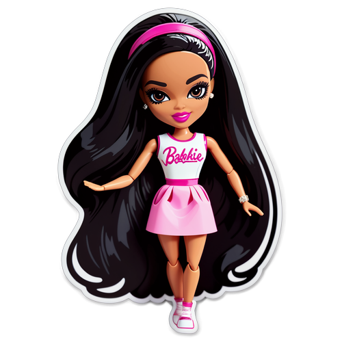 Playful Sticker Design of Aaliyah as a Barbie Doll