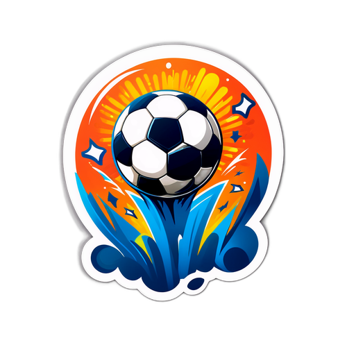Un sticker artistic cu o minge de fotbal zburătoare