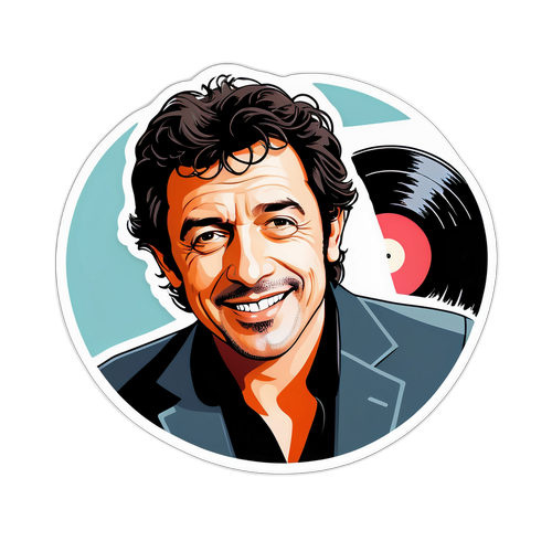 Moderne sticker van Patrick Bruel met vinylplaten