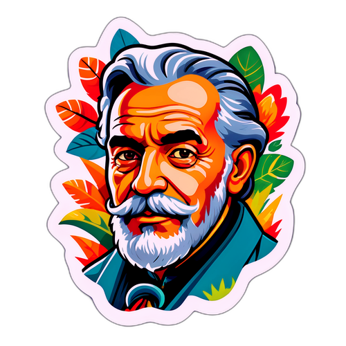 Creatief portret van José de Cauwer met elementen van de natuur en kunst