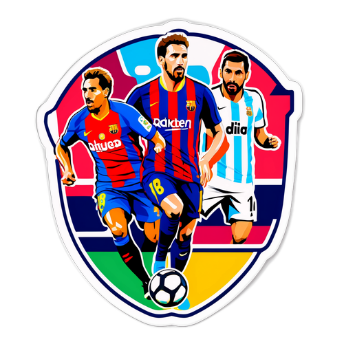 Наклейка, представляющая клуб Ла Лига с известными игроками в динамичной композиции