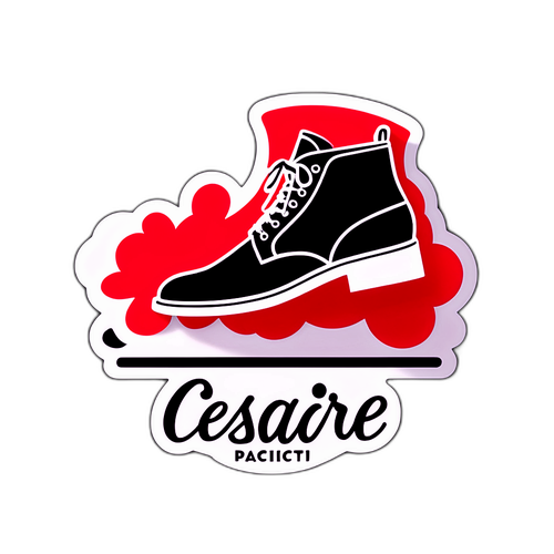 Autocolant cu numele "Cesare Paciotti" și o siluetă elegantă a unei încălțări de designer