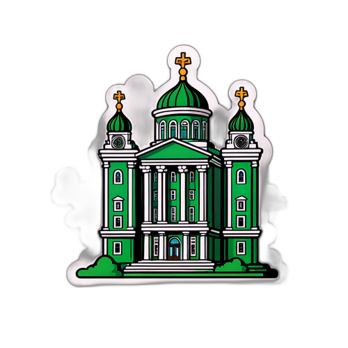 Милый стикер с изображением здания Сбербанка России