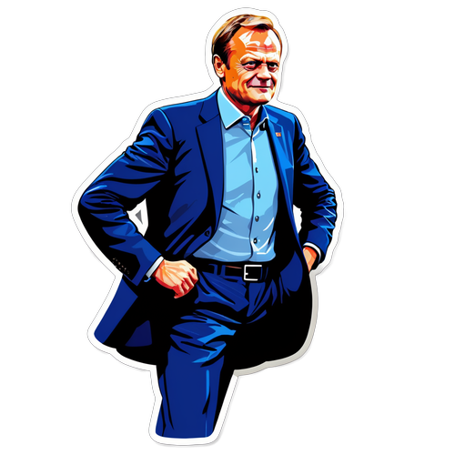 Dynamic Donald Tusk: Symbolic Sticker Celebrating His Political Journey!