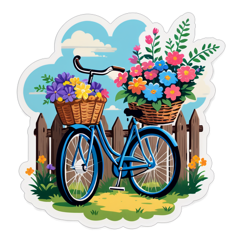 Vintage Bicycle with Flower Basket Sticker