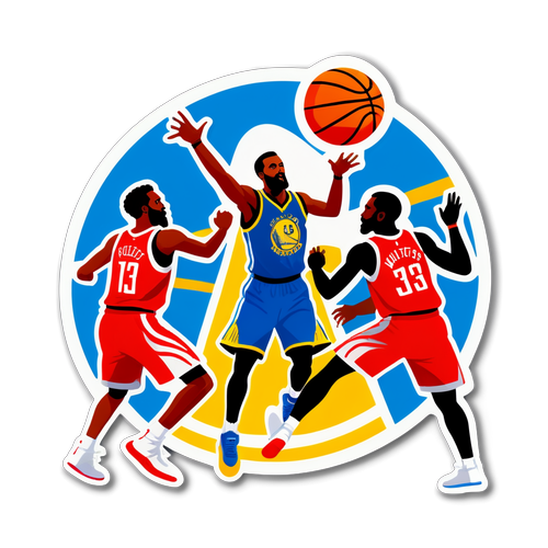 Scène dynamique de match de basket-ball entre les Rockets et les Warriors