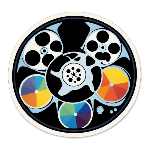 Samolepka s vintage filmovým pásem inspirovaným nezapomenutelnými momenty Jacka Nicholsona v kinematografii