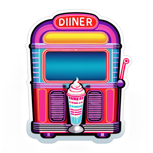 Retro Diner Illustration with Jukebox and Milkshake