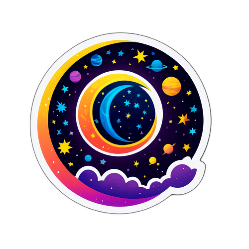 Sticker de Eclipse Solar com Temática Astronômica