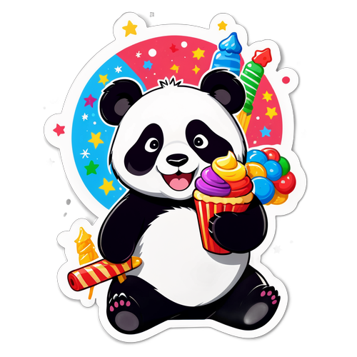 Stiker Panda Ceria Merayakan Tahun Baru