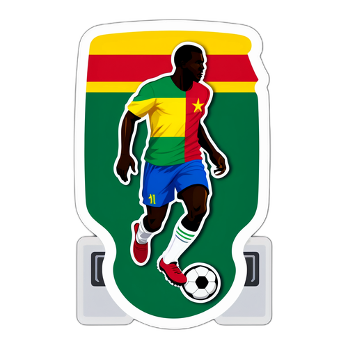 Sticker Cờ Cameroon với Hình Silhouette Cầu Thủ Bóng Đá