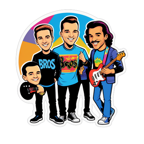 Retro Pop Art Sticker: Bros Forever! Band Members Cartoon Fun!