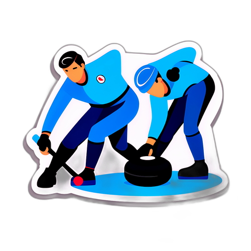 Et curlingark med engasjerende illustrasjoner av curlingsteiner og spillere i kast