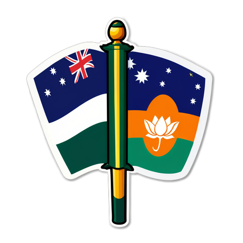 Stiker Bertemakan Kriket Dinamik dengan Bendera Australia dan India