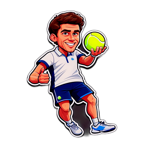 Caricatura di Reilly Opelka che serve una pallina da tennis