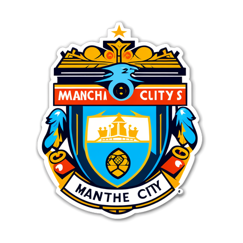 Sticker Logo Manchester City dengan Skyline dan Bola Sepak