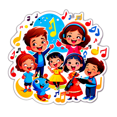 Sticker Vui Nhộn với Nhân Vật Hoạt Hình Hát Nhạc Thiếu Nhi