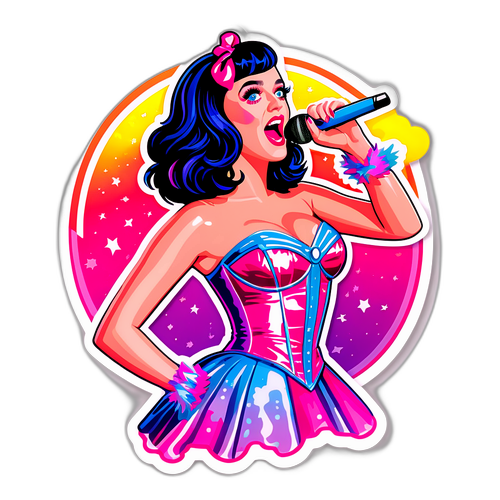 Viehättävä tarra Katy Perryn live-esityksestä, täynnä energiaa