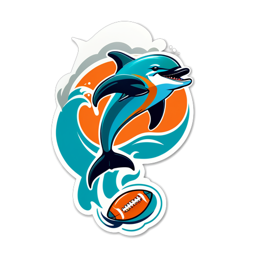 Playful Miami Dolphins Dolphin Leaping Over Football Sticker