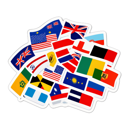 Design s různými národními vlajkami na pozadí sportovní akce