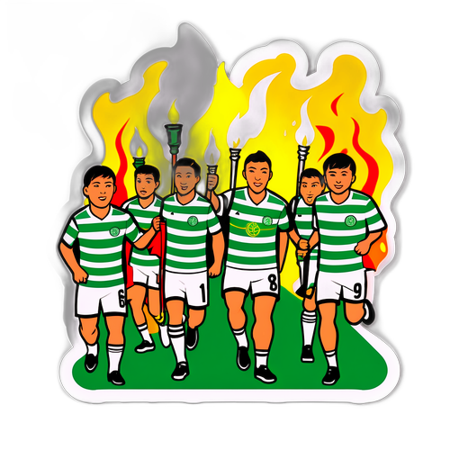 Scene din meciul Celtic-Kairat cu fanii ținând bannere și strălucind cu torțe