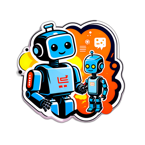 Дизайн наліпки на тему 'ChatGPT': Людина спілкується з роботом