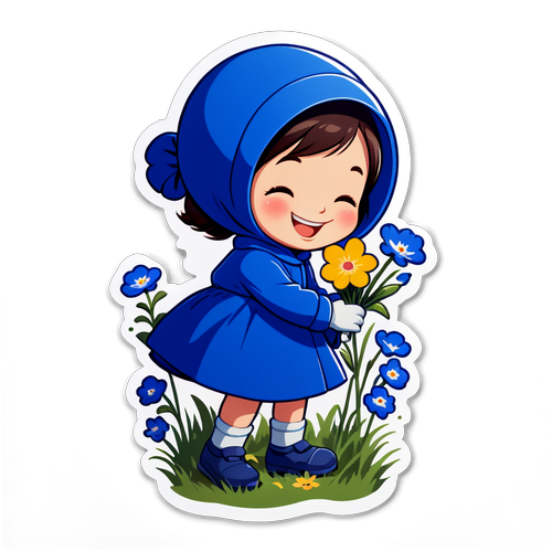 花を摘む笑顔のキャラクター