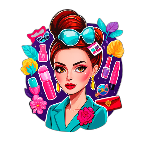 Wesoła i artystyczna interpretacja Ilony Felicjańskiej z ikonami piękna i akcesoriami modowymi