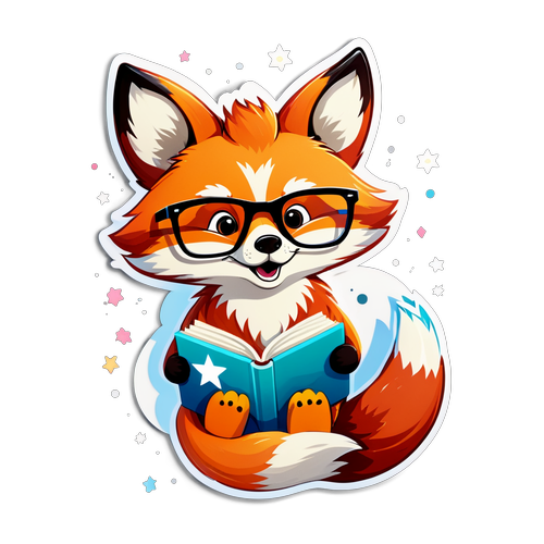 Cute Cartoon Fox with Glasses Holding a Book