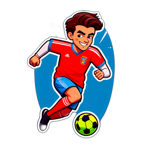 Illustration af Nicolai Zobel som en tegneserie fodboldspiller